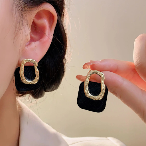 Textured Black and Gold Drop Earrings