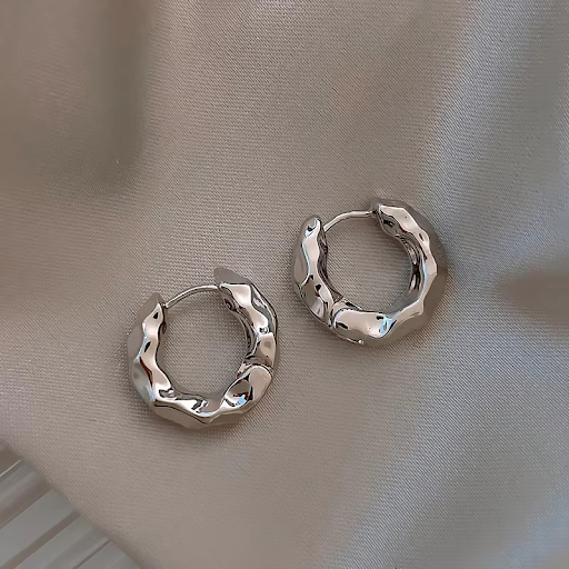 Textured Silver Hoop Earrings
