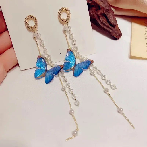 Butterfly Drop Chain Tassel Earrings