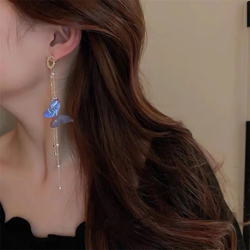 Butterfly Drop Chain Tassel Earrings