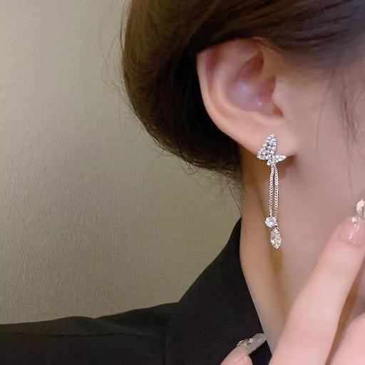 Mini Butterfly Drop Chain Earrings.