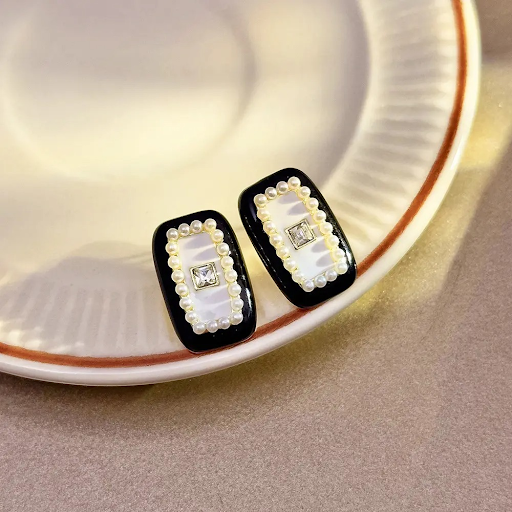Rectangular Pearl Stud Earrings